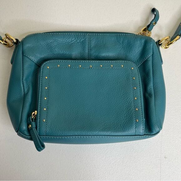 Stone Mountain Teal Leather Shoulder Strap Bag Studded Outer Wallet Pouch Purse - Picture 4 of 13